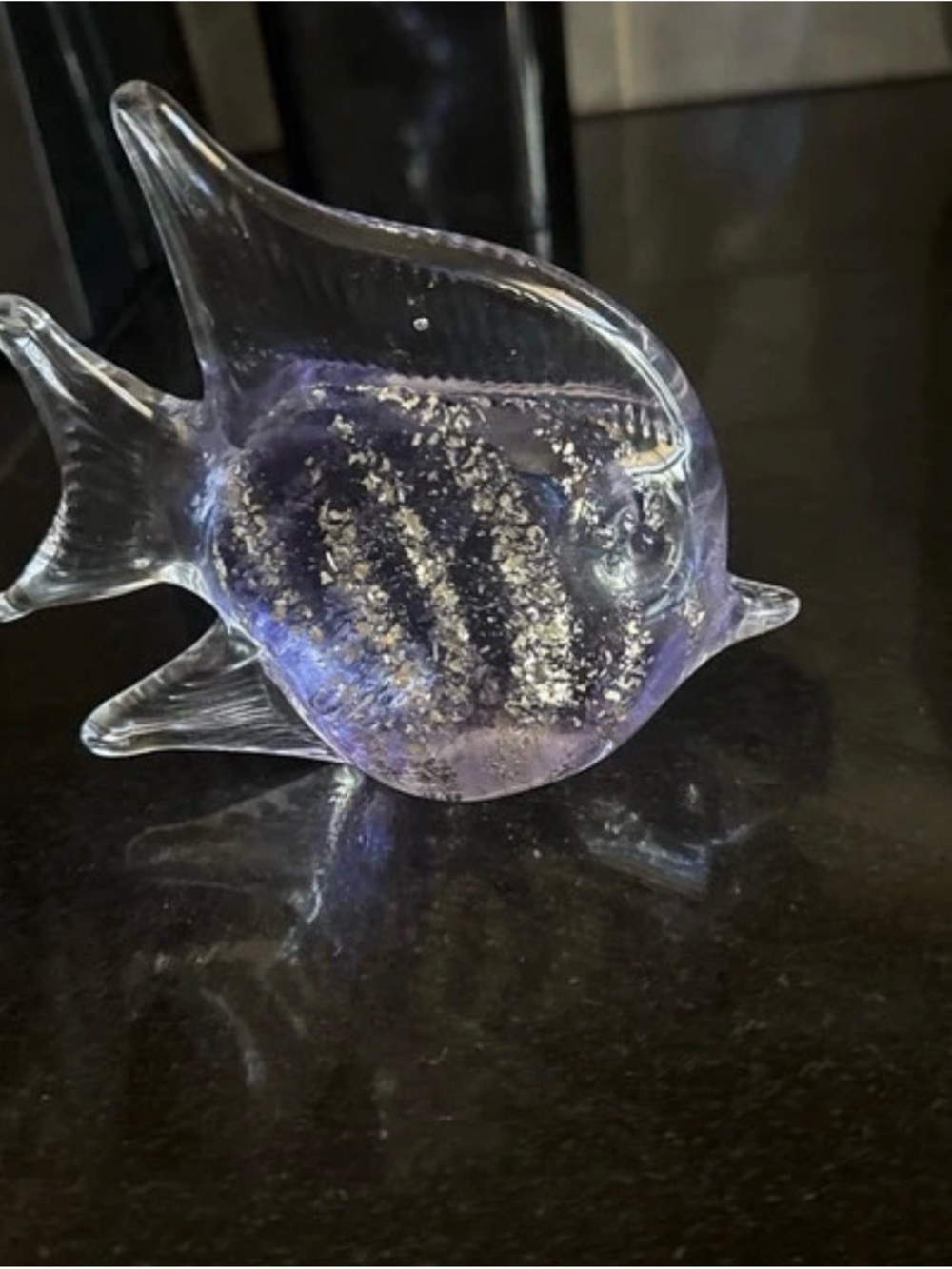 Murano Purple and Clear Glass Angel Fish Figurine